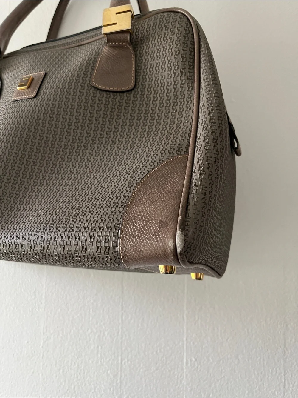 Stepan Made In Italy Structured Brown Satchel with Gold Accent Hardware